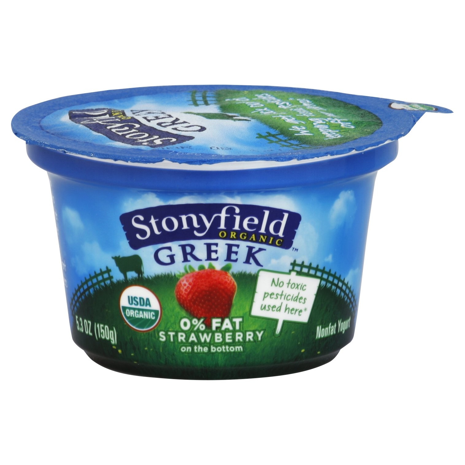 slide 1 of 1, Stonyfield Organic 0% Fat Strawberry Greek Style Yogurt, 5.3 oz