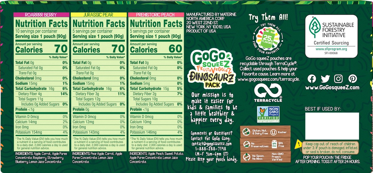 slide 4 of 7, GoGo Squeez 20 Pack Variety Pack Dinosaurz Pack Fruit & Veggies On the Go 20 ea - 20 ct, 20 ct