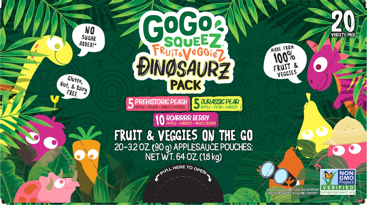 slide 2 of 7, GoGo Squeez 20 Pack Variety Pack Dinosaurz Pack Fruit & Veggies On the Go 20 ea - 20 ct, 20 ct