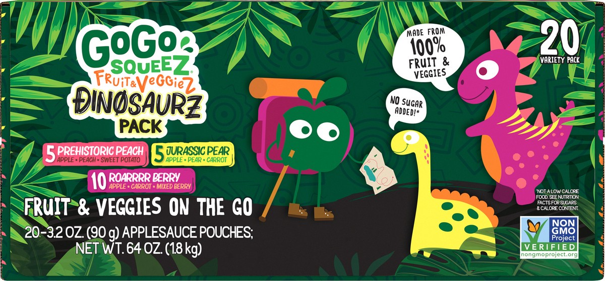 slide 1 of 7, GoGo Squeez 20 Pack Variety Pack Dinosaurz Pack Fruit & Veggies On the Go 20 ea - 20 ct, 20 ct
