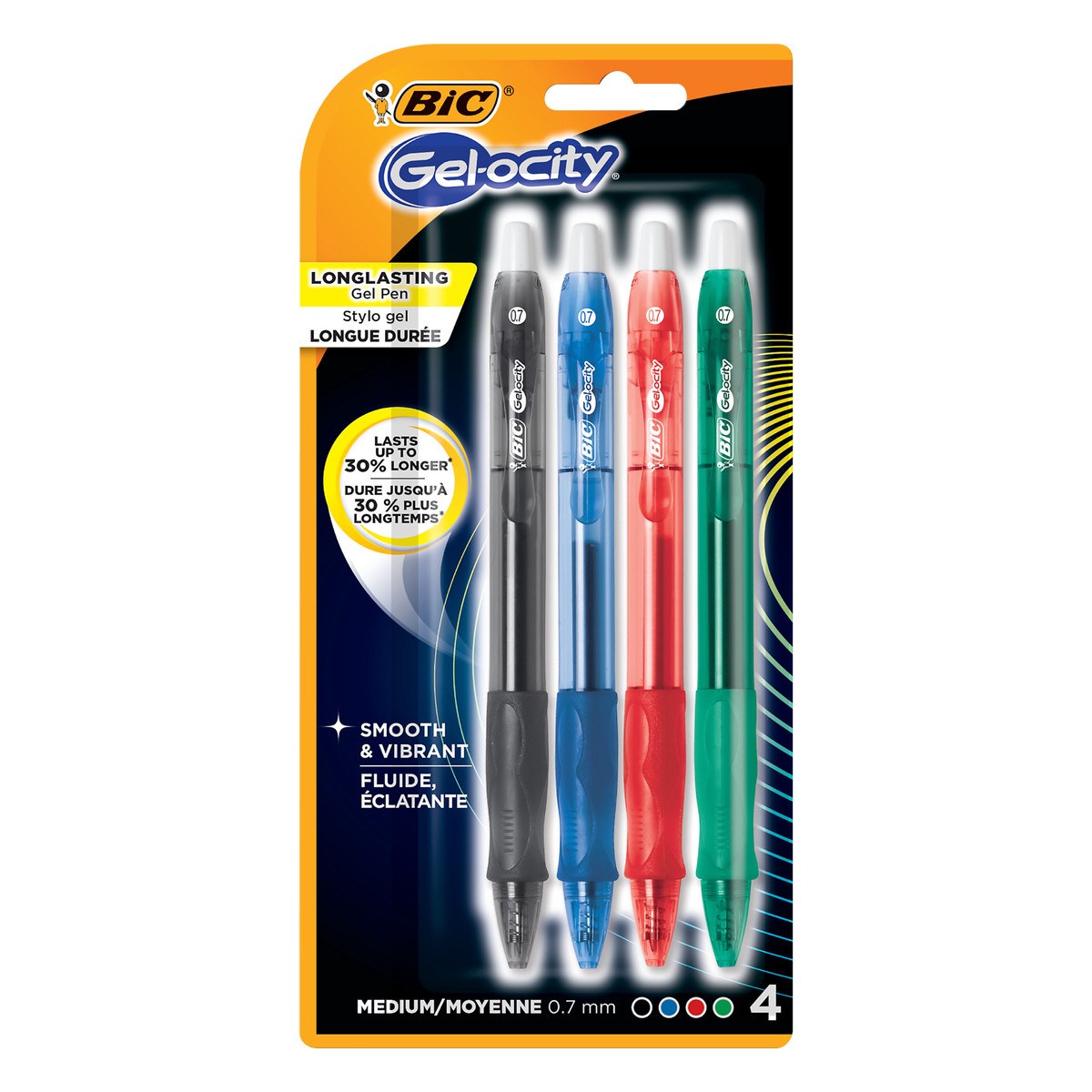 slide 1 of 8, BIC Gel-ocity 0.7 mm Medium Longlasting Gel Pen 4 ea, 4 ct