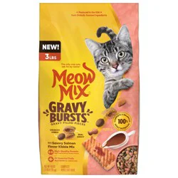 Meow Mix Gravy Bursts, Savory Salmon Flavor Kibble Mix, Gravy Filled Dry Cat Food, 3 lb Bag