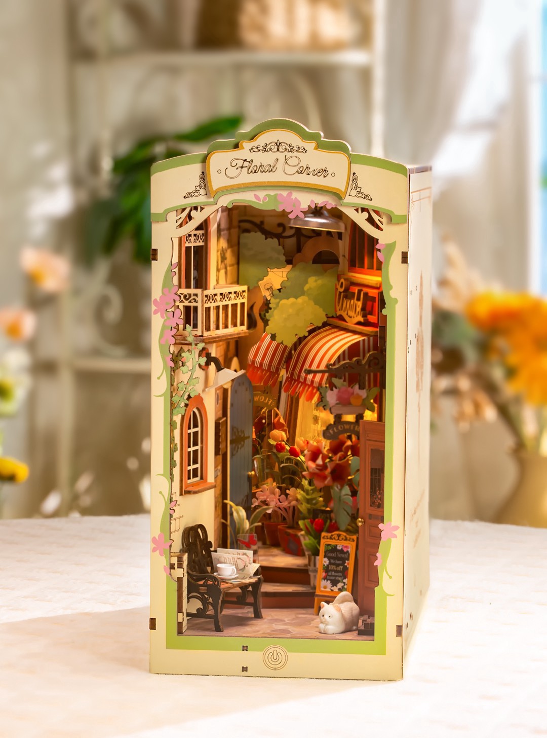 slide 2 of 9, Robotime Rolife Floral Corner Diy Book Nook Shelf Insert Kit, 4.3 in x 7.5 in x 9.5 in