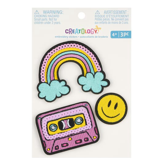 slide 1 of 2, Rainbow & Cassette Tape Embroidery Stickers By Creatology, 1.5 in - 3.2 in