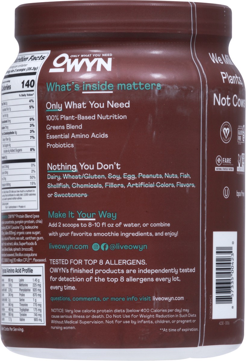 slide 4 of 11, Owyn Dark Chocolate Ultimate Wellness Plant Protein Powder, 1.2 lb
