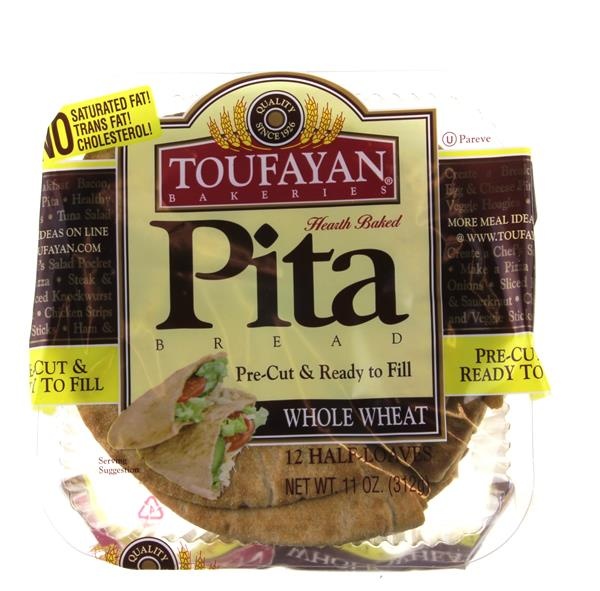 slide 1 of 1, Toufayan Bakeries Pita Bread Whole Wheat 12 Half-Loaves, 11 oz