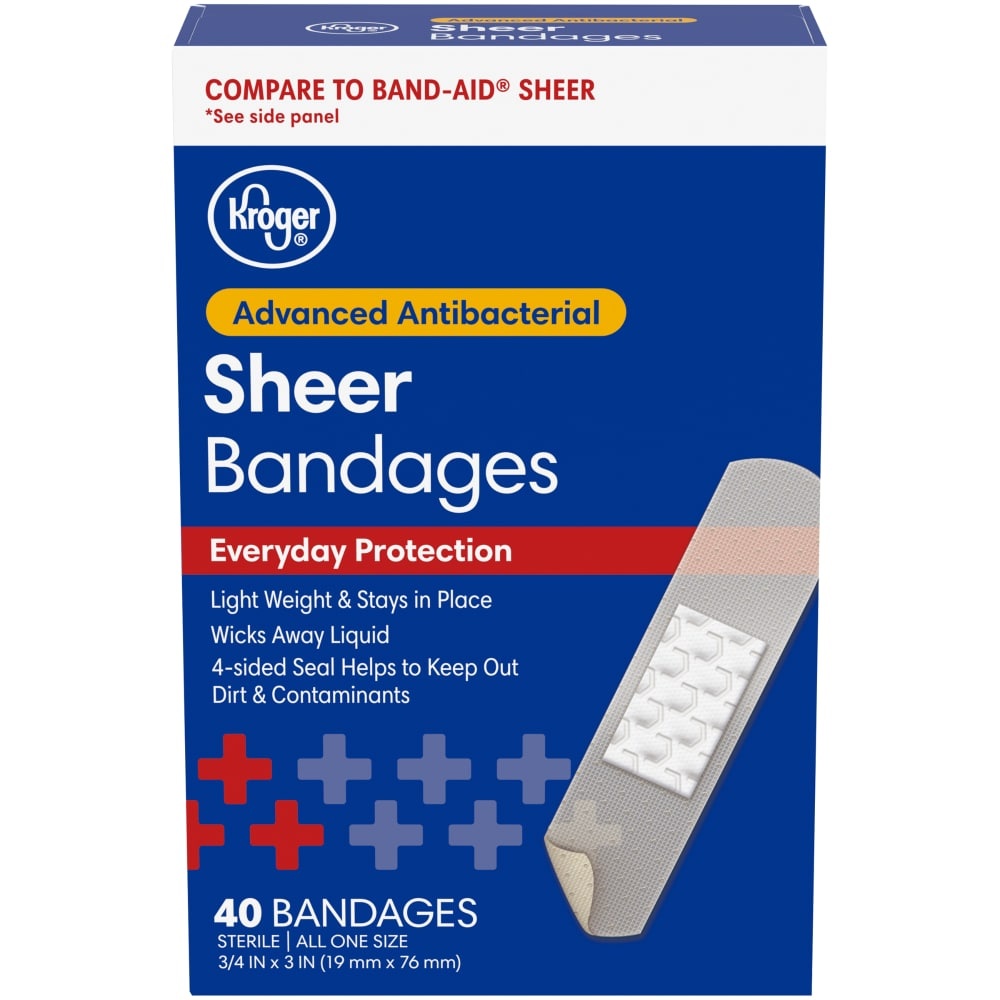 slide 1 of 1, Kroger Antibacterial Sheer Bandages, 34 x 3 in