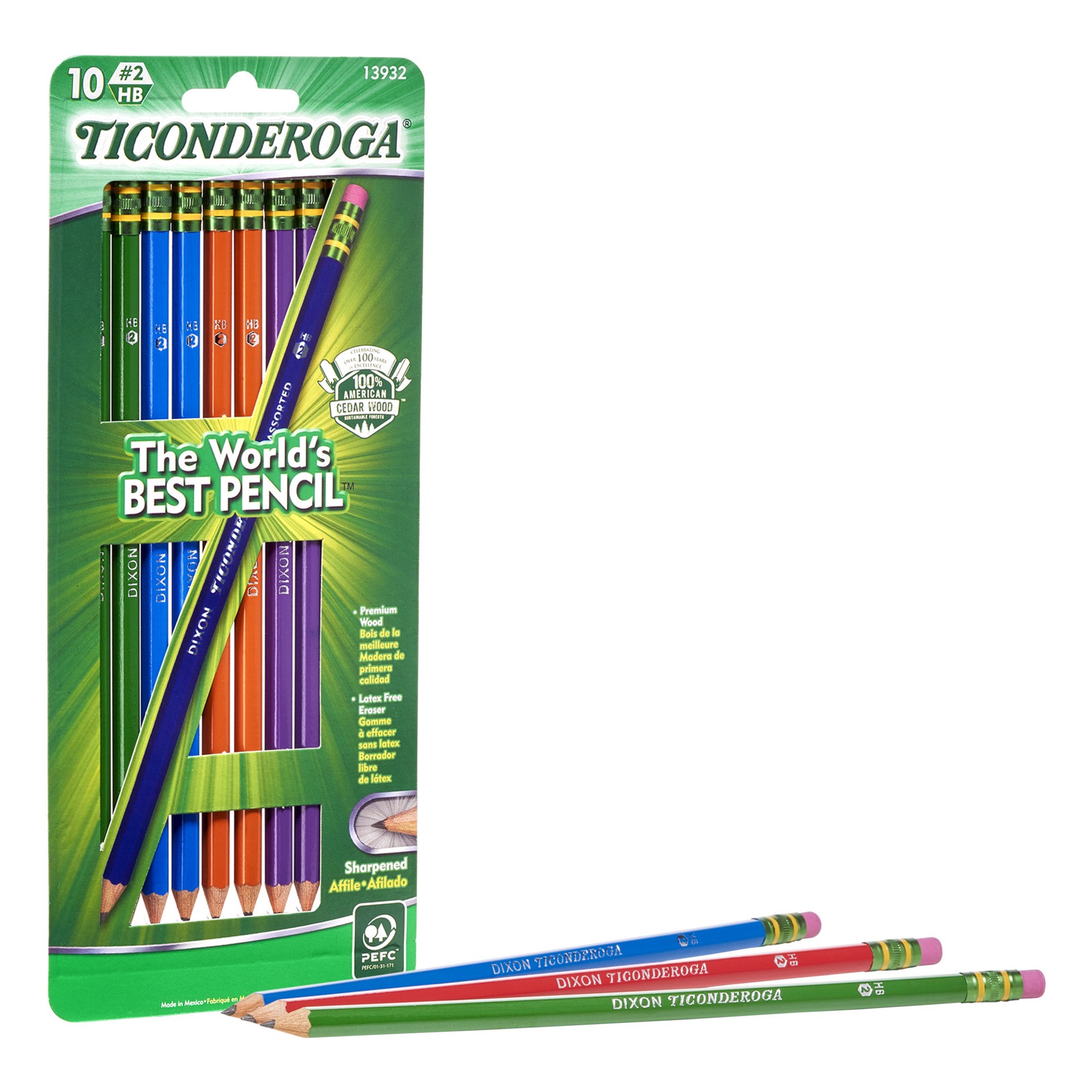 slide 5 of 5, Ticonderoga  Wooden Pencils, Pre-Sharpened, Assorted Colors, 10 Ct, 10 ct