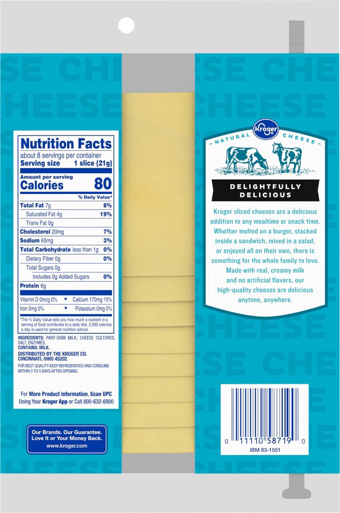slide 3 of 3, Kroger Swiss Cheese Slices, 8 ct; 6 oz