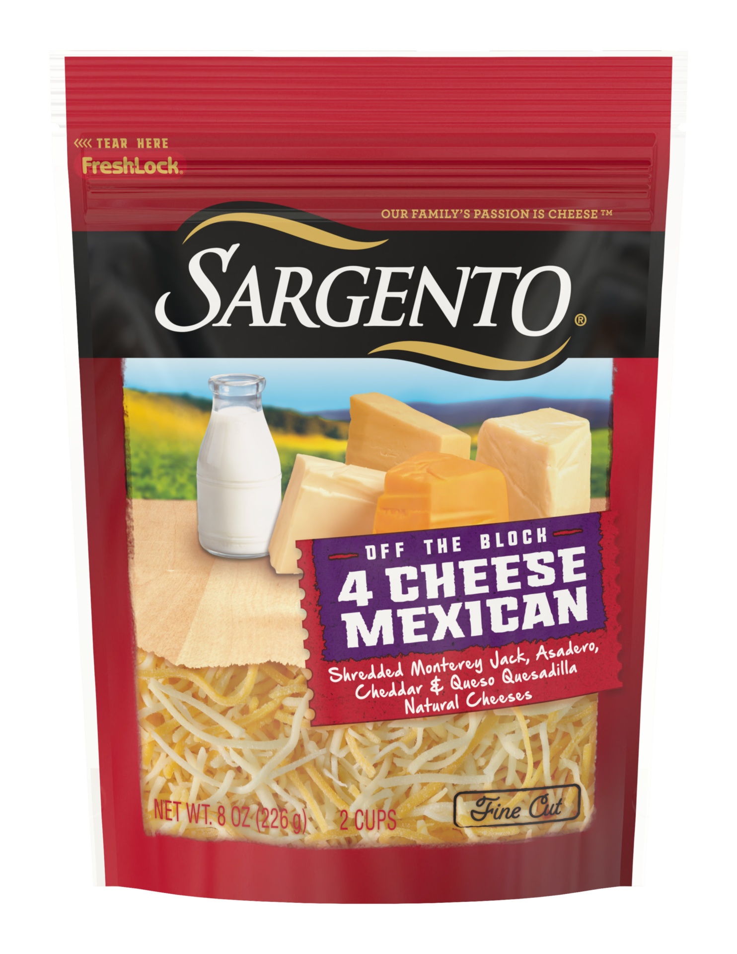 slide 1 of 5, Sargento Off The Block Four Cheese - Mexican Shredded & Fine Cut, 8 oz