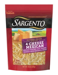 Sargento Natural 4 Cheese Mexican Shredded Cheese, Fine Cut, 8 oz