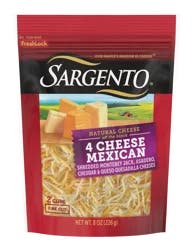 Sargento Natural 4 Cheese Mexican Shredded Cheese, Fine Cut, 8 oz