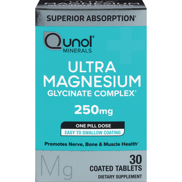 slide 1 of 1, Qunol 250 mg Ultra Magnesium Glycinate Complex 30 Coated Tablets, 30 ct