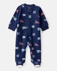Carter's Baby Boy Sports Print Loose Fit Long-Sleeve Sleep & Play - Navy Blue - NB