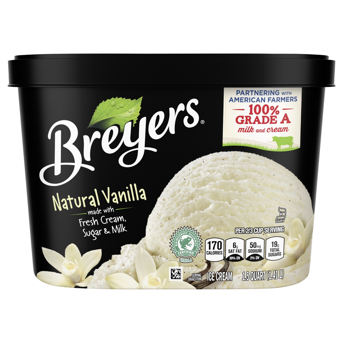 slide 1 of 4, Breyers Classics Ice Cream Natural Vanilla, 48 oz, 1.50 qt