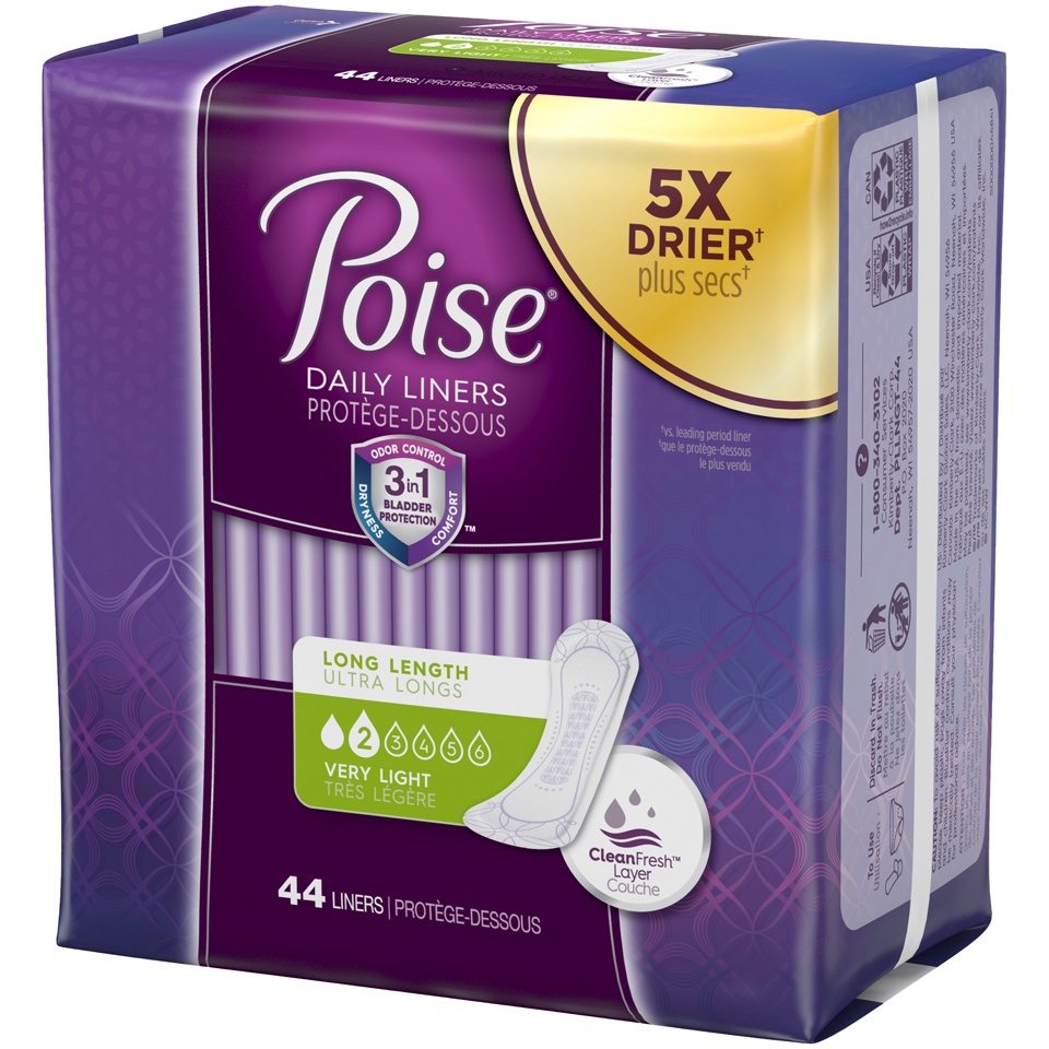 slide 3 of 3, Poise Long Length Extra Absorbancy Pantiliners, 44 ct