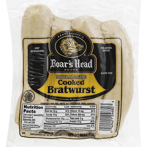 slide 2 of 3, Boar's Head Bratwurst, Cooked, 16 oz
