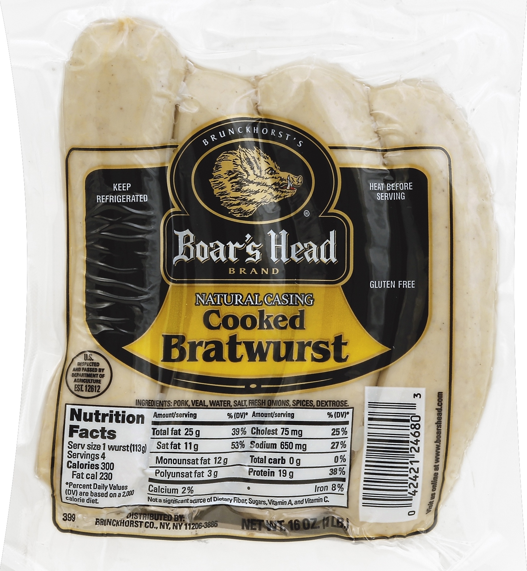 slide 1 of 3, Boar's Head Bratwurst, Cooked, 16 oz