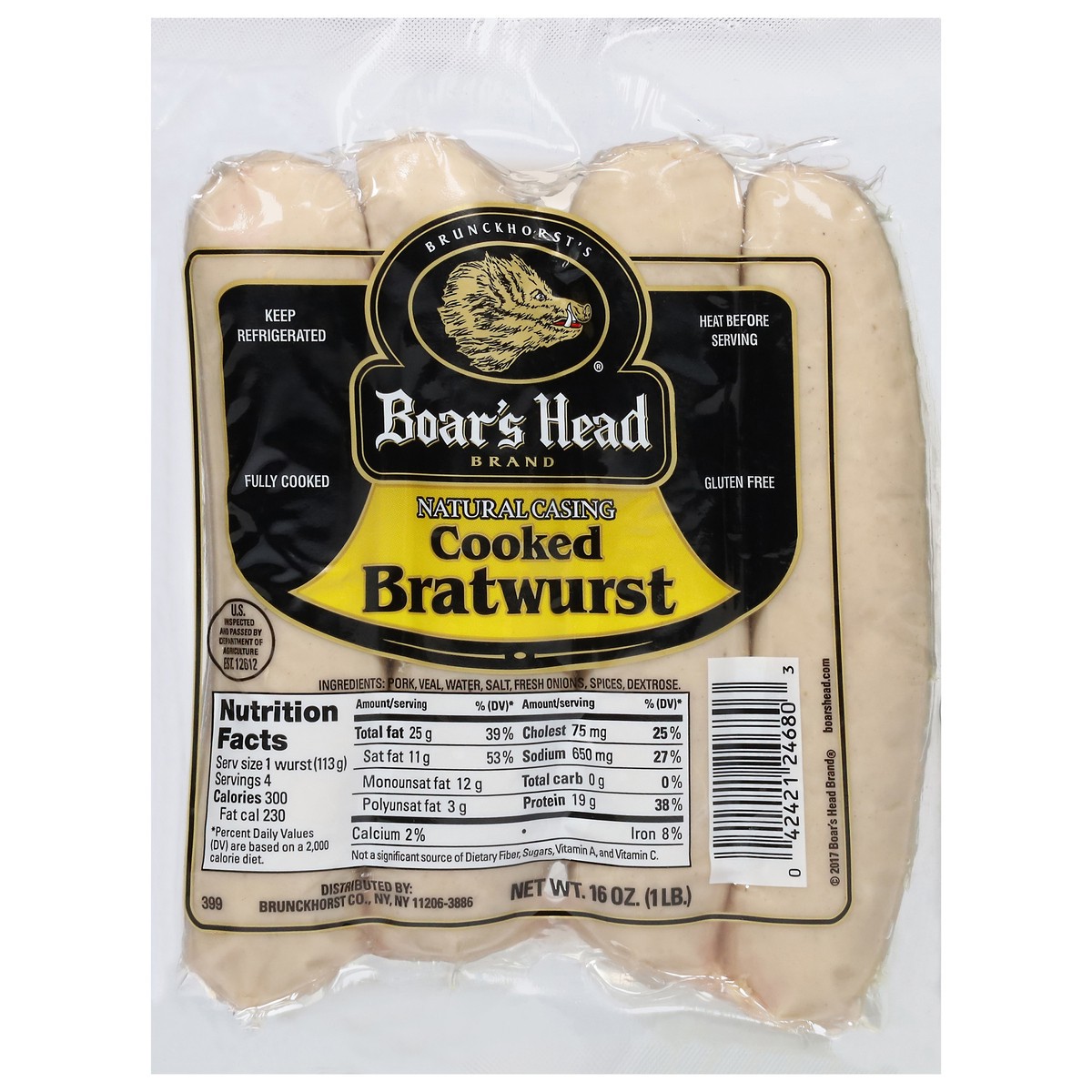 slide 1 of 9, Boar's Head Bratwurst, 16 oz