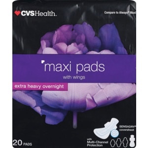 slide 1 of 1, CVS Health Maxi Pads With Wings Extra Heavy Overnight, 20 ct