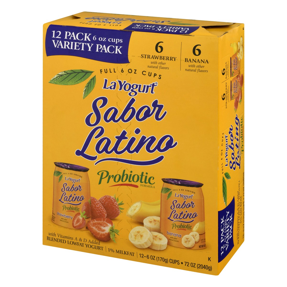 slide 8 of 10, La Yogurt Sabor Latino Lowfat Variety Pack Strawberry & Banana Blended Yogurt 12 ea, 12 ct