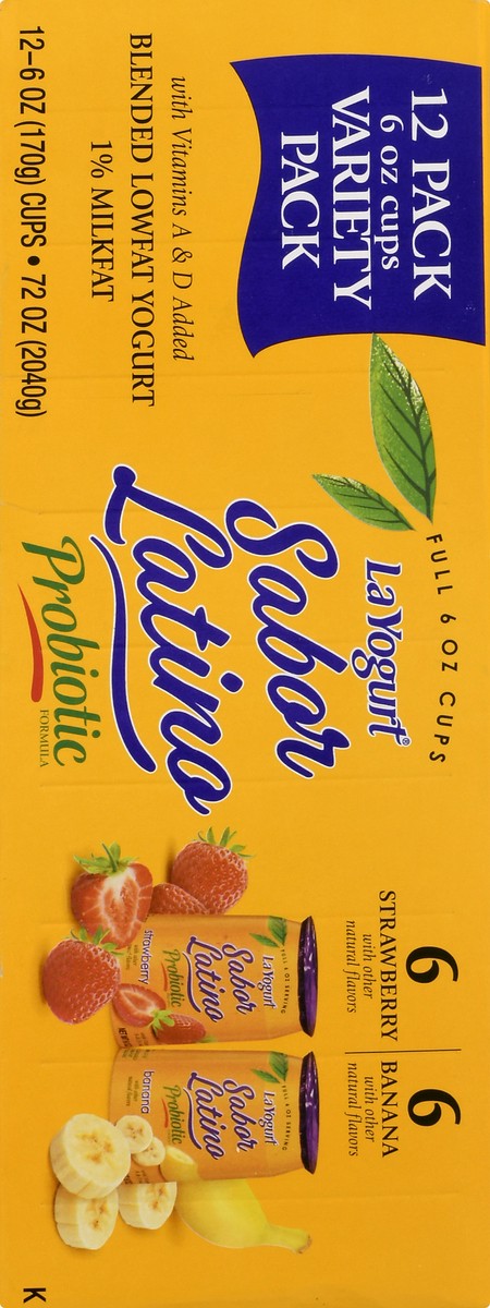 slide 5 of 10, La Yogurt Sabor Latino Lowfat Variety Pack Strawberry & Banana Blended Yogurt 12 ea, 12 ct