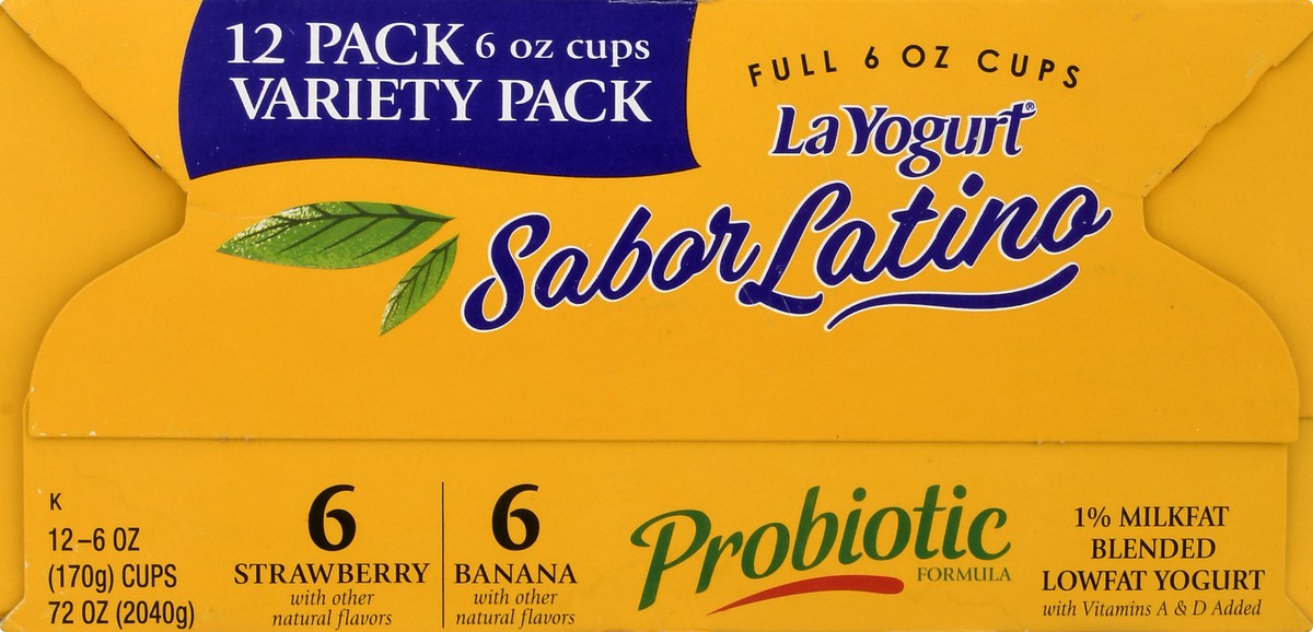 slide 10 of 10, La Yogurt Sabor Latino Lowfat Variety Pack Strawberry & Banana Blended Yogurt 12 ea, 12 ct