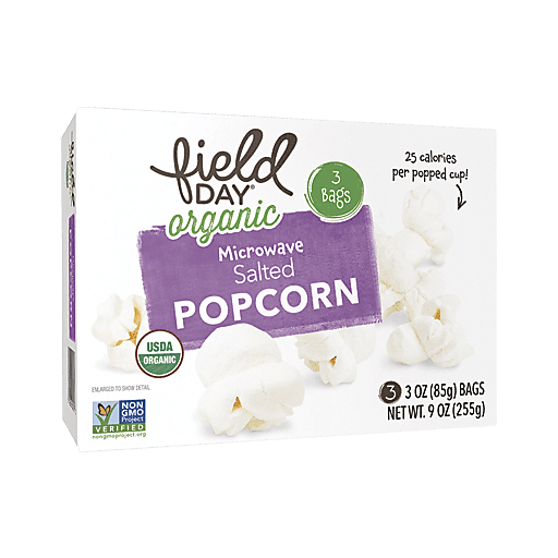 slide 1 of 1, Field Day Microwave Popcorn - Organic - Salted, 3 ct