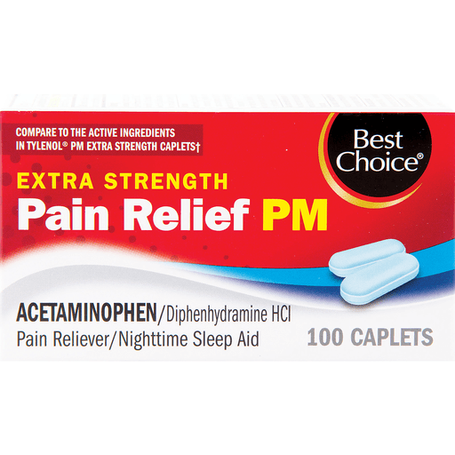 slide 1 of 1, Best Choice Ex Strength Pain Elief Pm Caplets, 100 ct