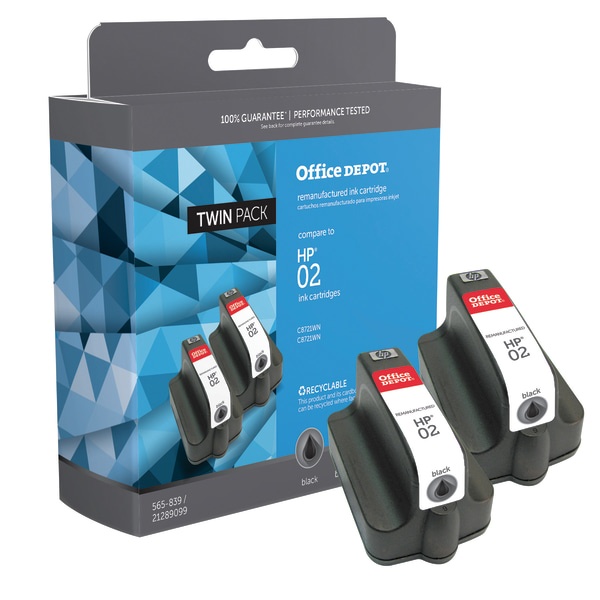 slide 1 of 2, Office Depot Brand Od02K-2 Remanufactured Ink Cartridge Replacement For Hp 02 Black, Pack Of 2, 2 ct