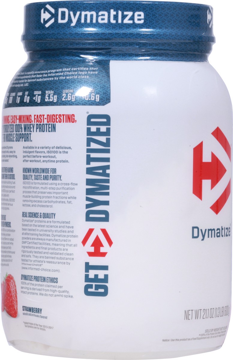 slide 13 of 13, Dymatize ISO100 Hydrolyzed Strawberry Protein Powder 21.1 oz, 21.1 oz