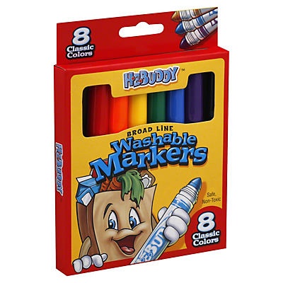 slide 1 of 1, H-E-Buddy Broad Line Classic Colors Washable Markers, 8 ct