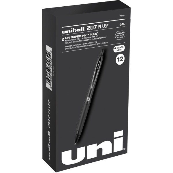 slide 1 of 7, Uniball 207 Plus+ Gel Pen - Medium Pen Point - 0.7 Mm Pen Point Size - Retractable - Black Gel-Based, Nanofiber Ink Ink - Black Metal Barrel - 1 / Dozen, 1 ct