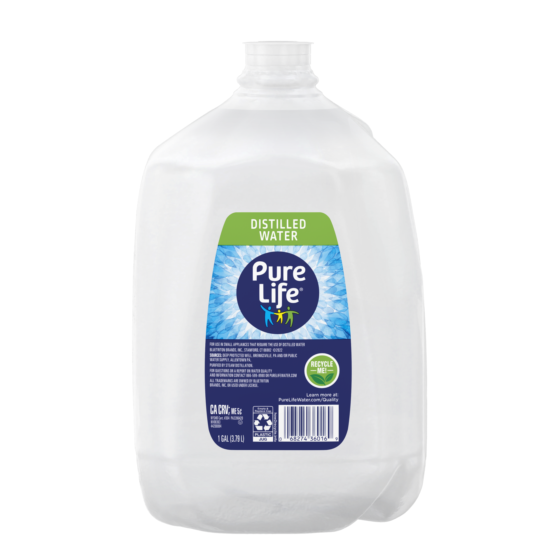 slide 1 of 1, Pure Life Distilled Water, 1-Gallon, Plastic Bottled Water (1 Pack), Side Handle, 1 g