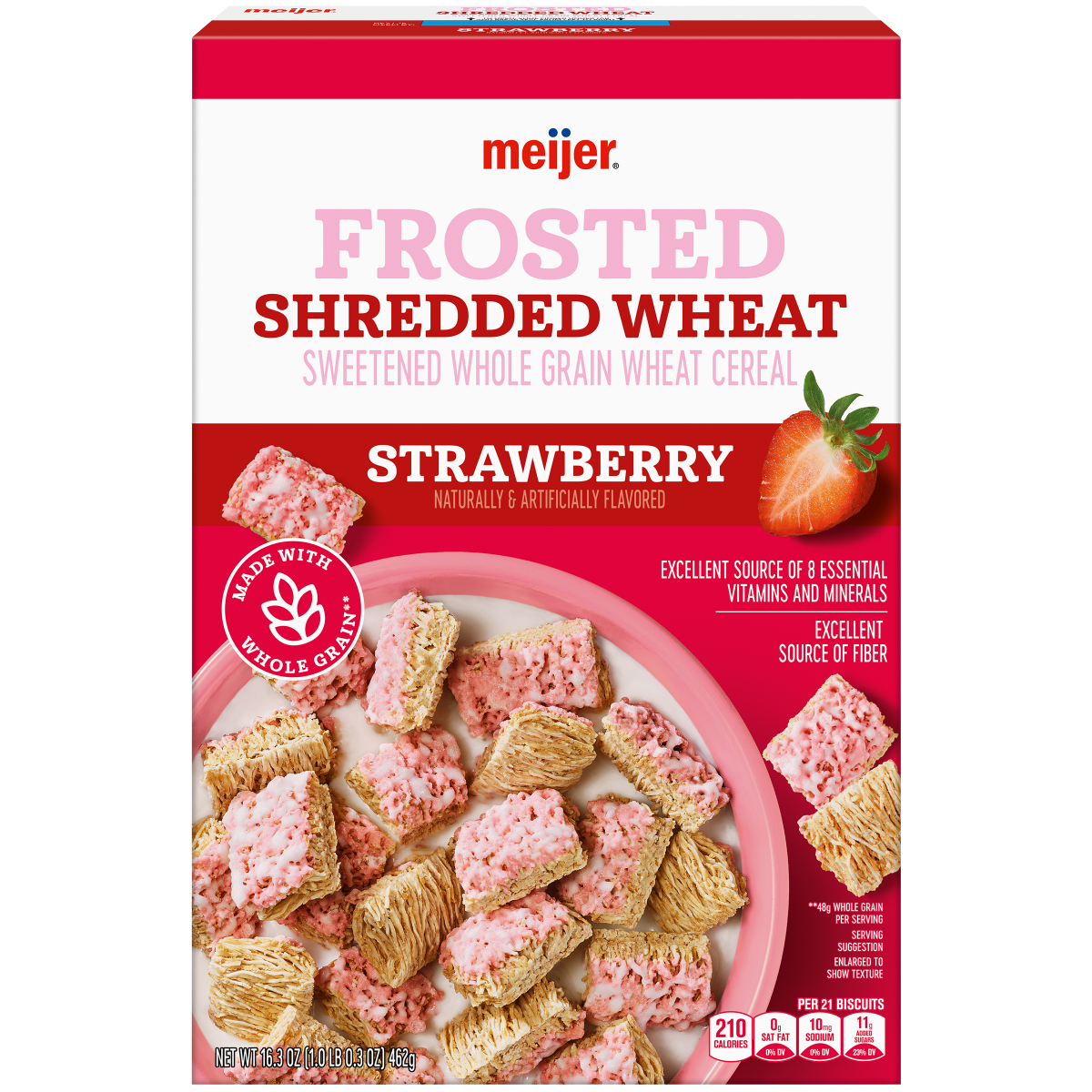 slide 1 of 1, Meijer Strawberry Frosted Shredded Wheat, 16.3 oz