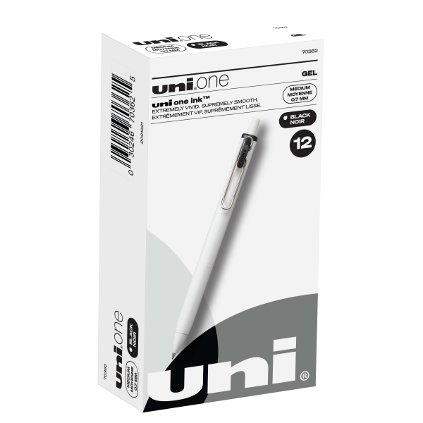 slide 1 of 10, Uni-Ball One Retractable Gel Pens, Medium Point, 0.7 Mm, White Barrel, Black Ink, Pack Of 12 Pens, 12 ct