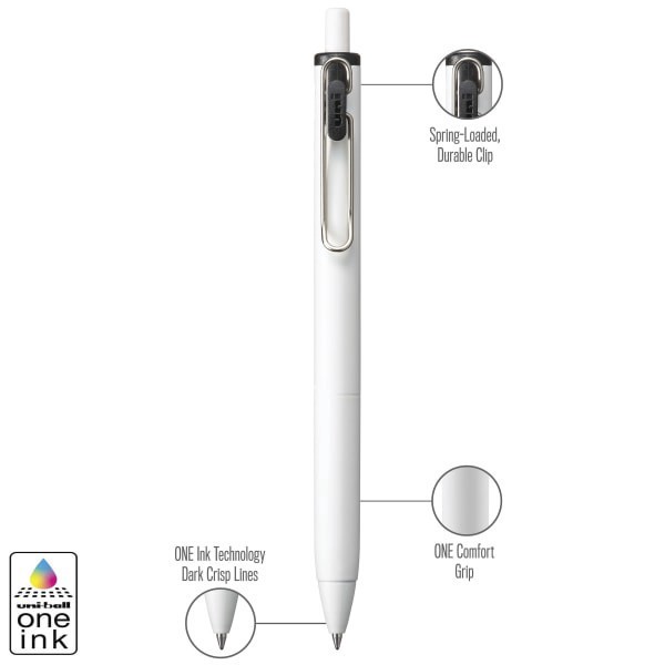 slide 5 of 10, Uni-Ball One Retractable Gel Pens, Medium Point, 0.7 Mm, White Barrel, Black Ink, Pack Of 12 Pens, 12 ct