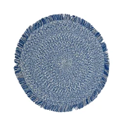 Room & Retreat Room and Retreat Braided Fringe Mat, 15 in Round, Blue