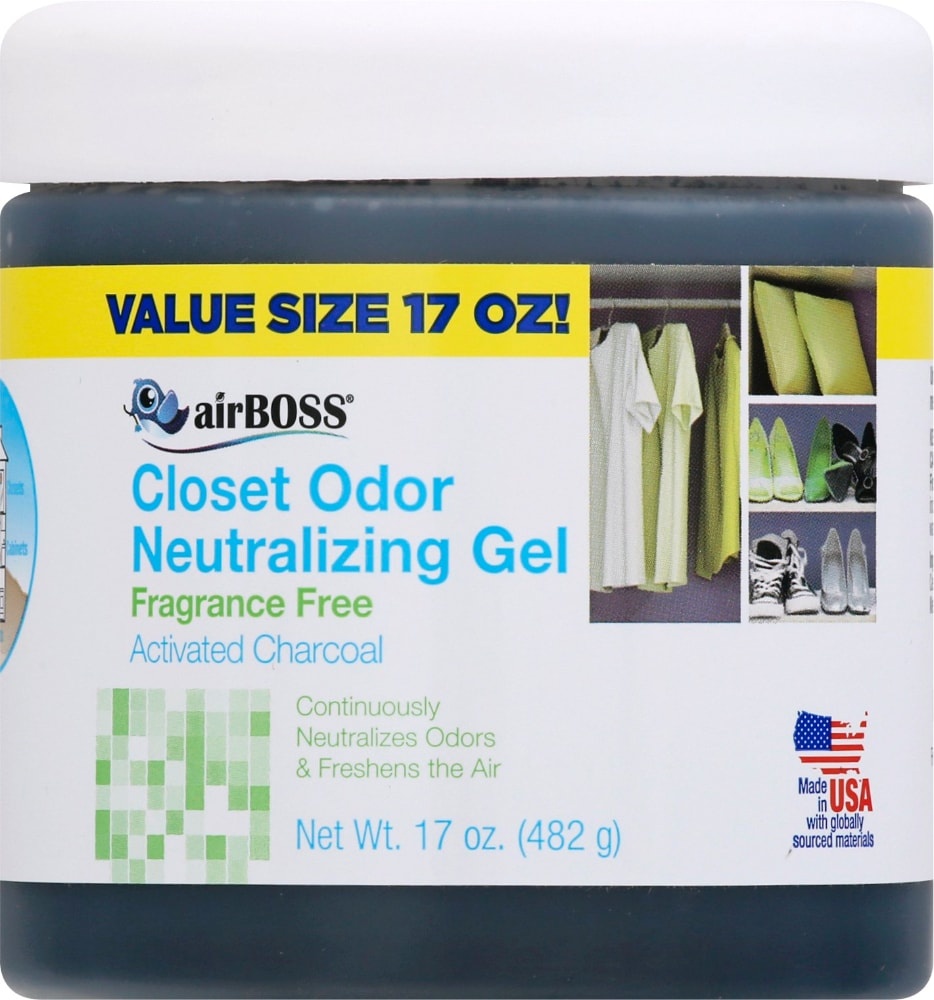 slide 1 of 1, airBoss Closet Odor Neutralizing Gel, Activated Charcoal, Fragrance Free, Value Size, 17 oz