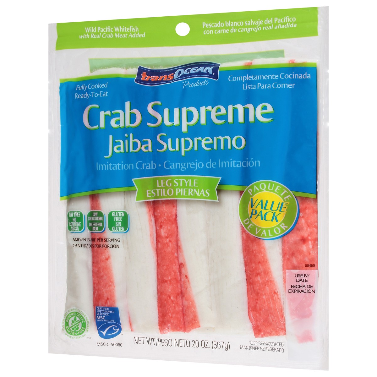 slide 9 of 9, Trans-Ocean Crab Supreme Leg Style Imitation Crab Value Pack 20 oz, 