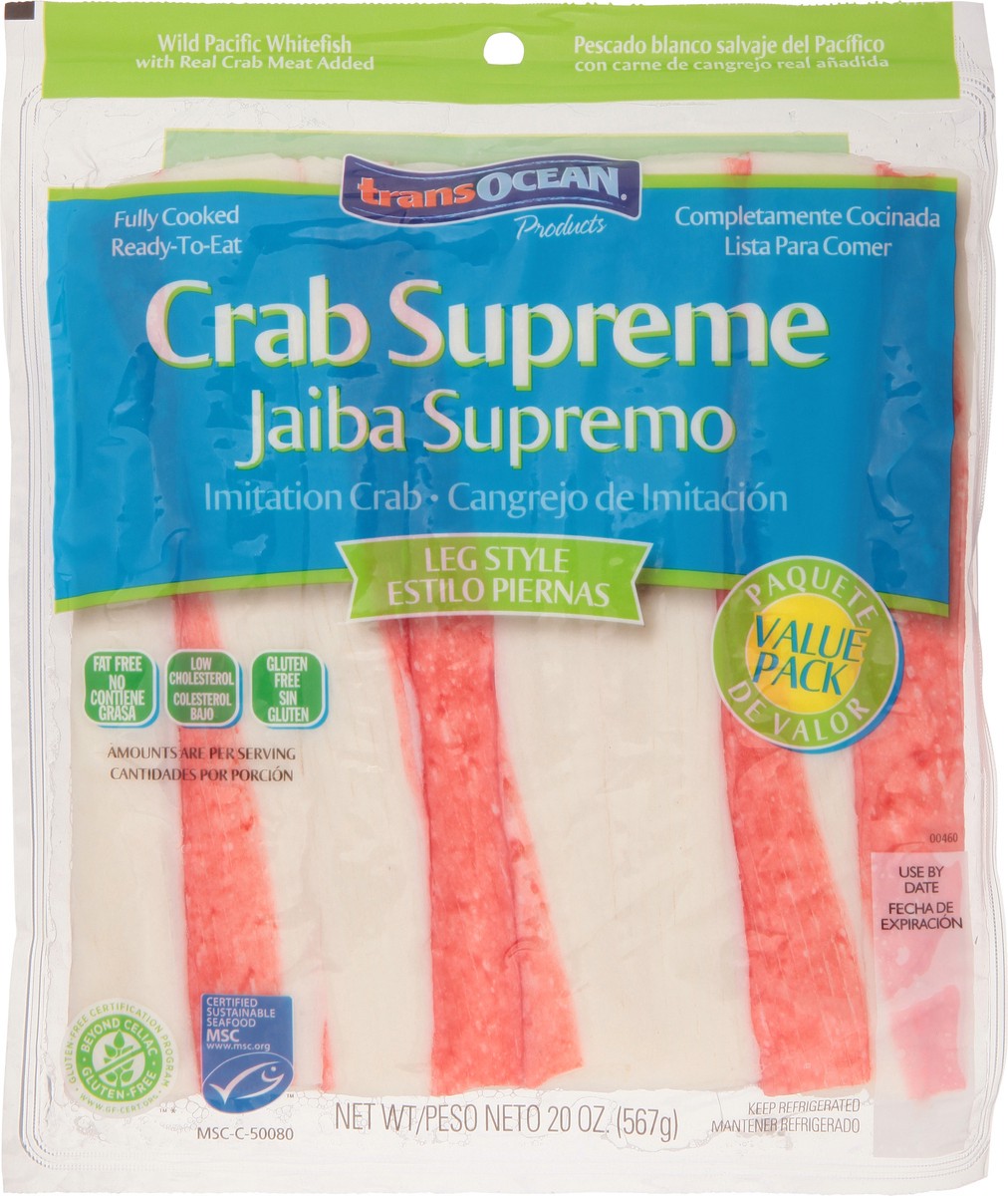slide 4 of 9, Trans-Ocean Crab Supreme Leg Style Imitation Crab Value Pack 20 oz, 
