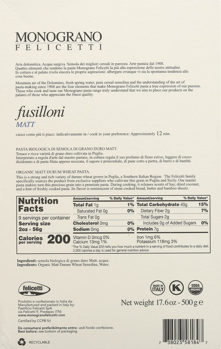 slide 4 of 10, MONOGRANO FELICETTI Matt Fusilloni 17.6 oz, 17.6 oz