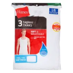 Hanes L/G White Tagless Tanks 3 ea