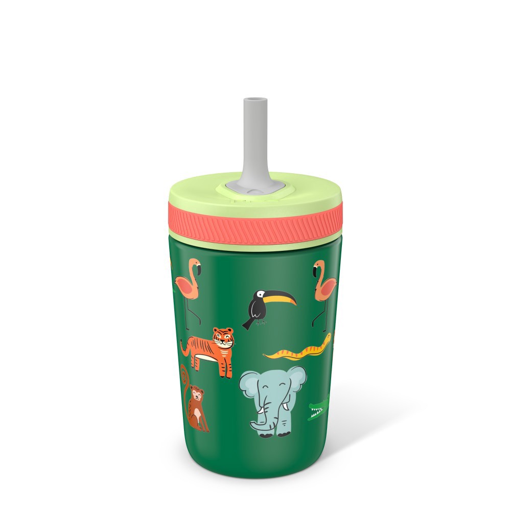 slide 3 of 3, Zak! Designs Jungle Joy Antimicrobial Stainless Steel Double Wall Leakproof Straw + Tumbler, 1 ct