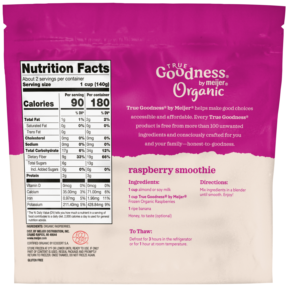slide 8 of 9, TRUE GOODNESS ORGANIC RASPBERRIES 12 OZ, 12 oz