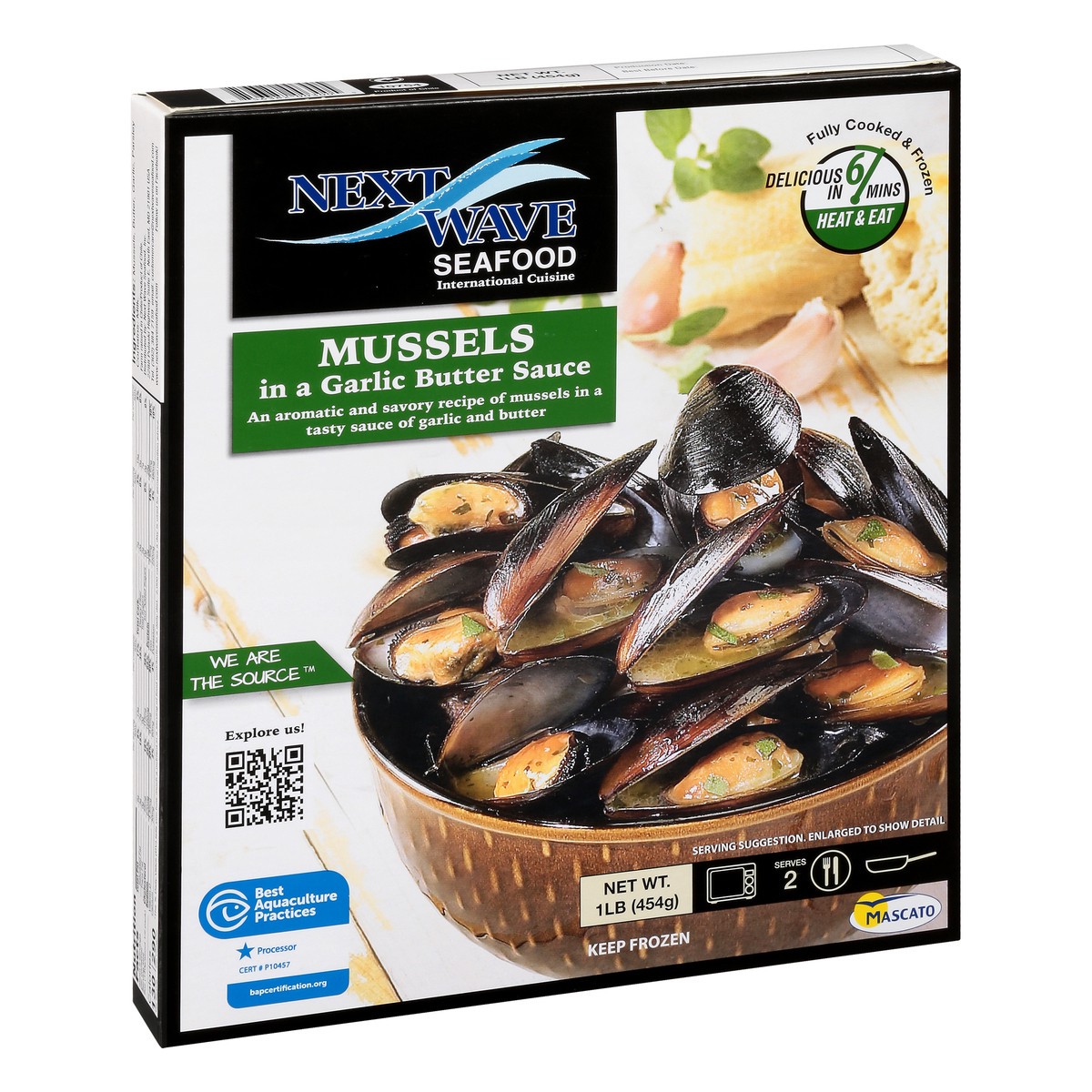 slide 6 of 9, Next Wave Seafood Mussels in Garlic Butter Sauce, 1 lb