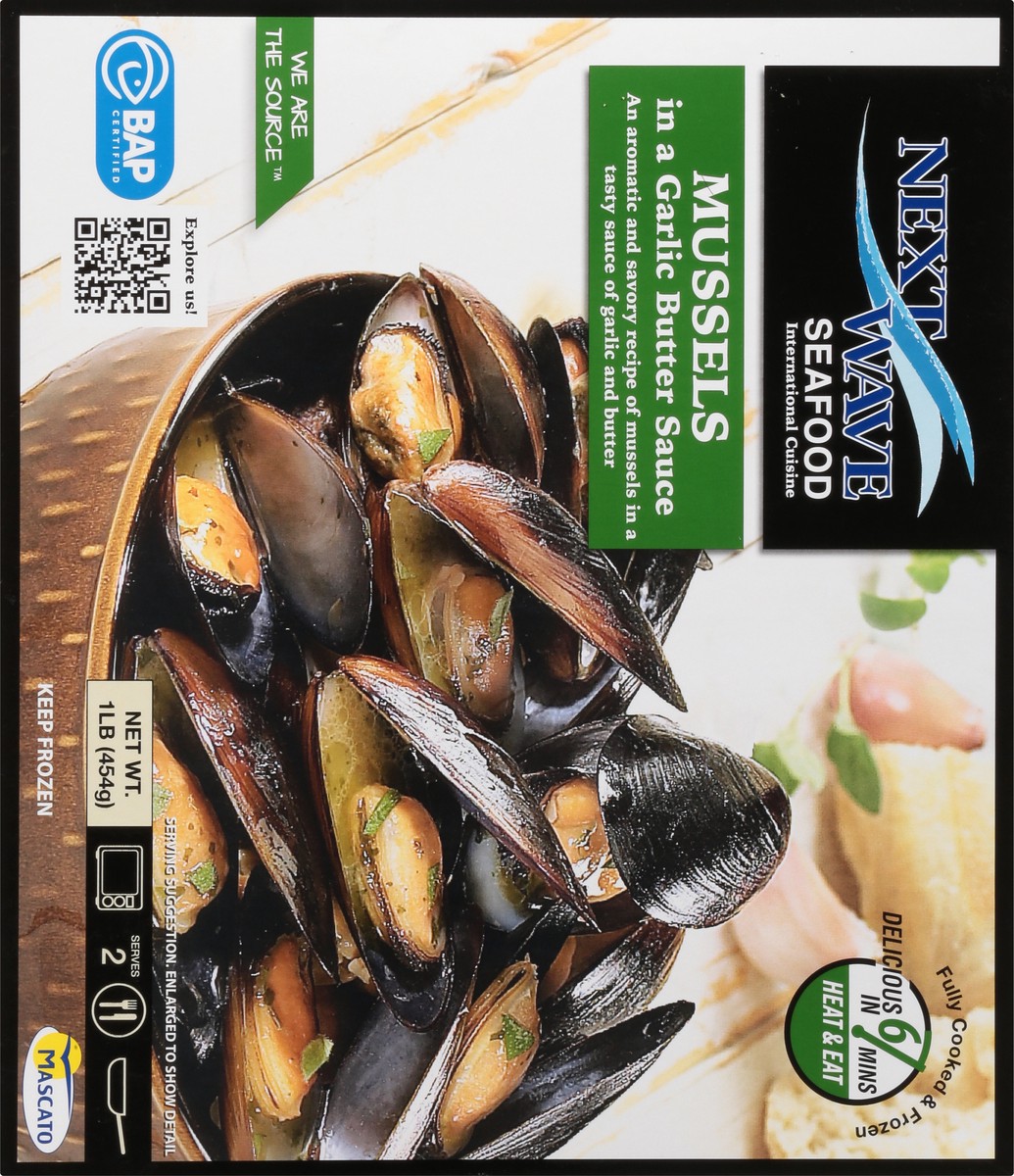 slide 9 of 9, Next Wave Seafood Mussels in Garlic Butter Sauce, 1 lb