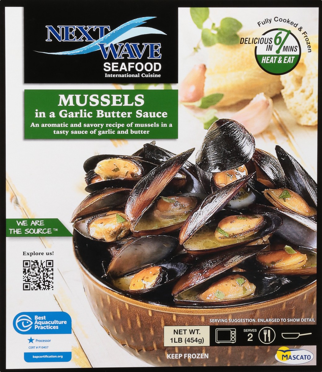 slide 2 of 9, Next Wave Seafood Mussels in Garlic Butter Sauce, 1 lb