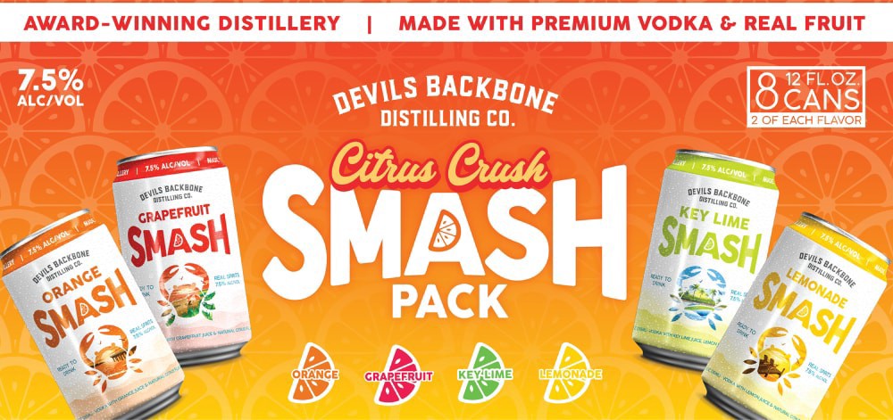 slide 6 of 6, Devils Backbone Distilling Company Citrus Smash Variety, 8 Pack Canned Cocktails, 12 fl. oz. Cans, 7.5% ABV, 96 fl oz