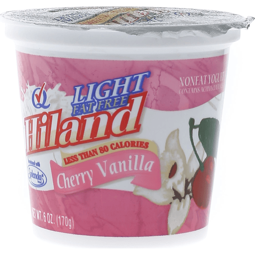 slide 1 of 1, Hiland Dairy Lite Nonfat Cherry Vanilla Yogurt, 6 oz